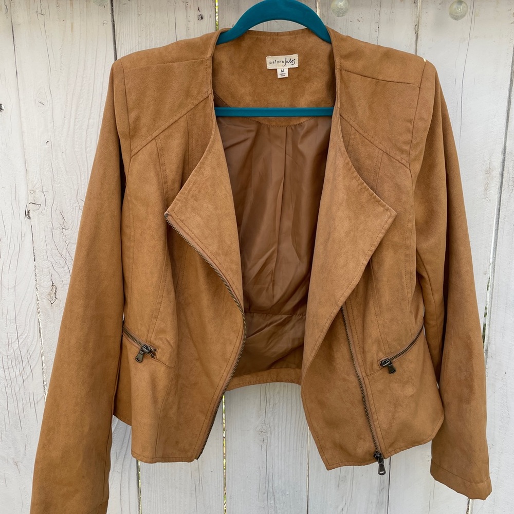 •Maison Jules• Tawny Brown Faux Suede Moto Jacket